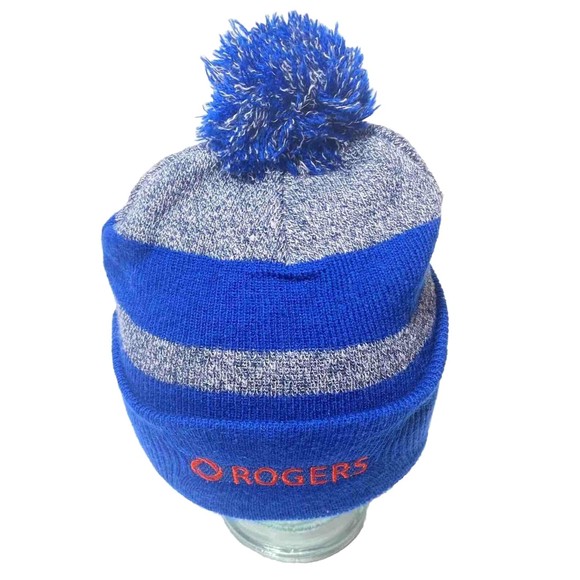 Toronto Maple Leafs Hat Winter NHL Apparel Knit Cap Blue & Grey w Pom Pom, GUC - Picture 4 of 5